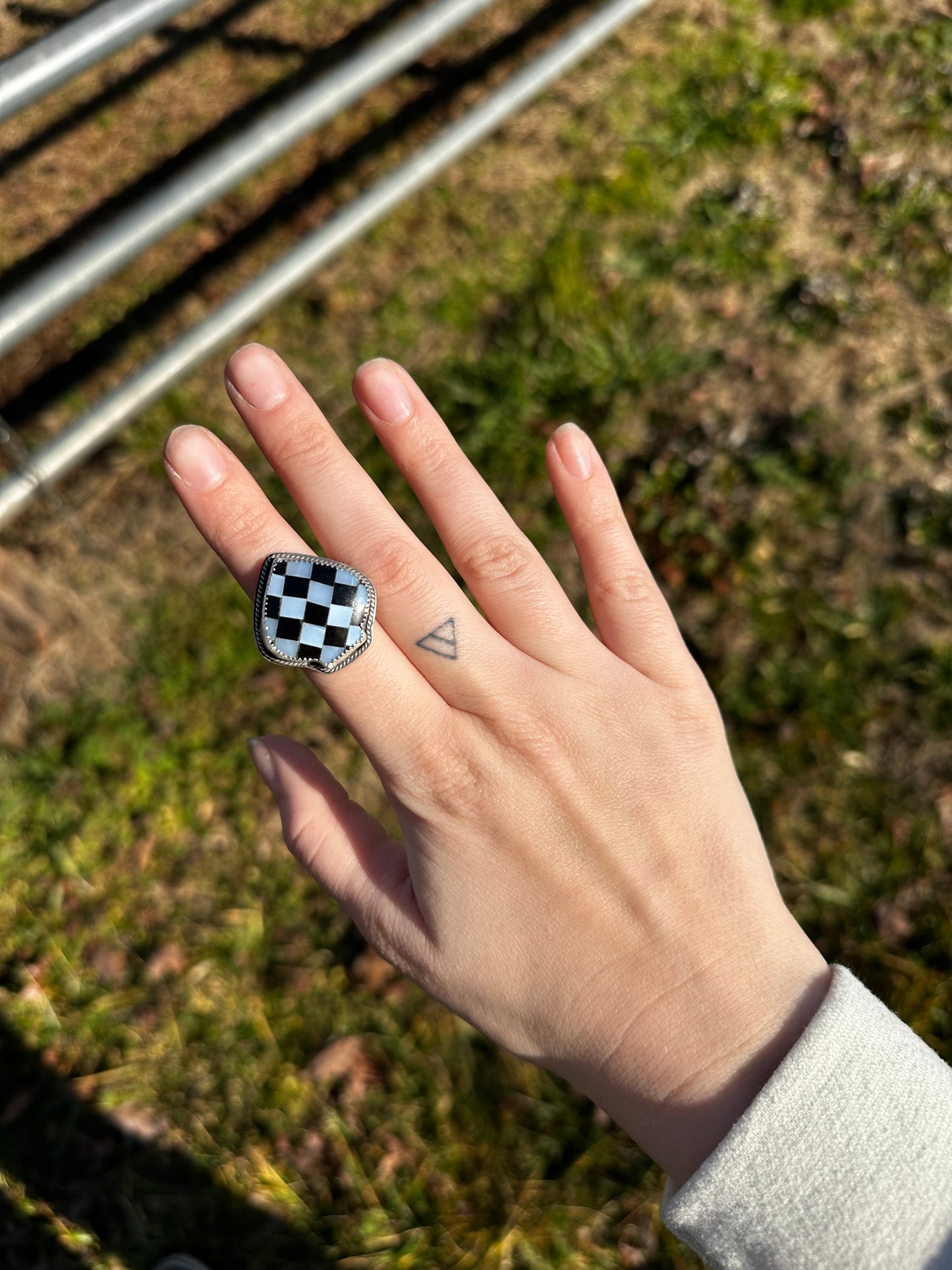 Checkered Spade Ring
