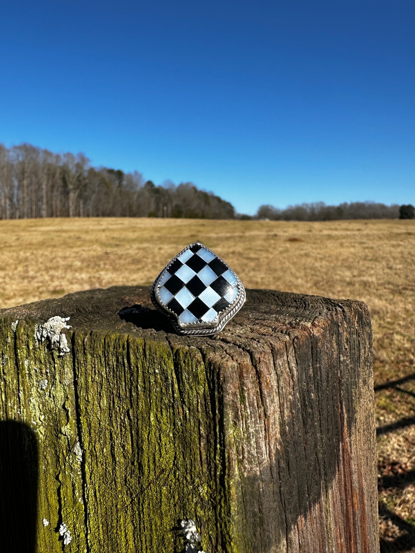 Checkered Spade Ring