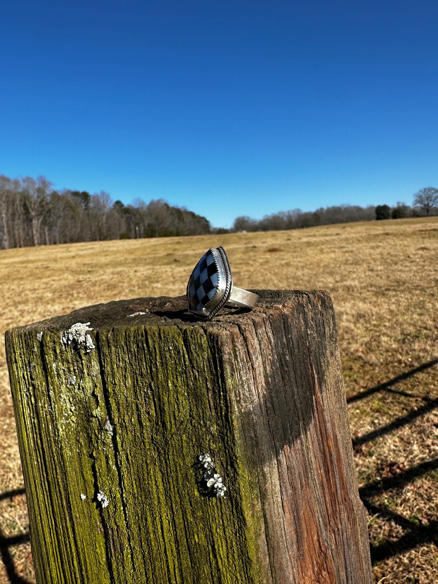 Checkered Spade Ring